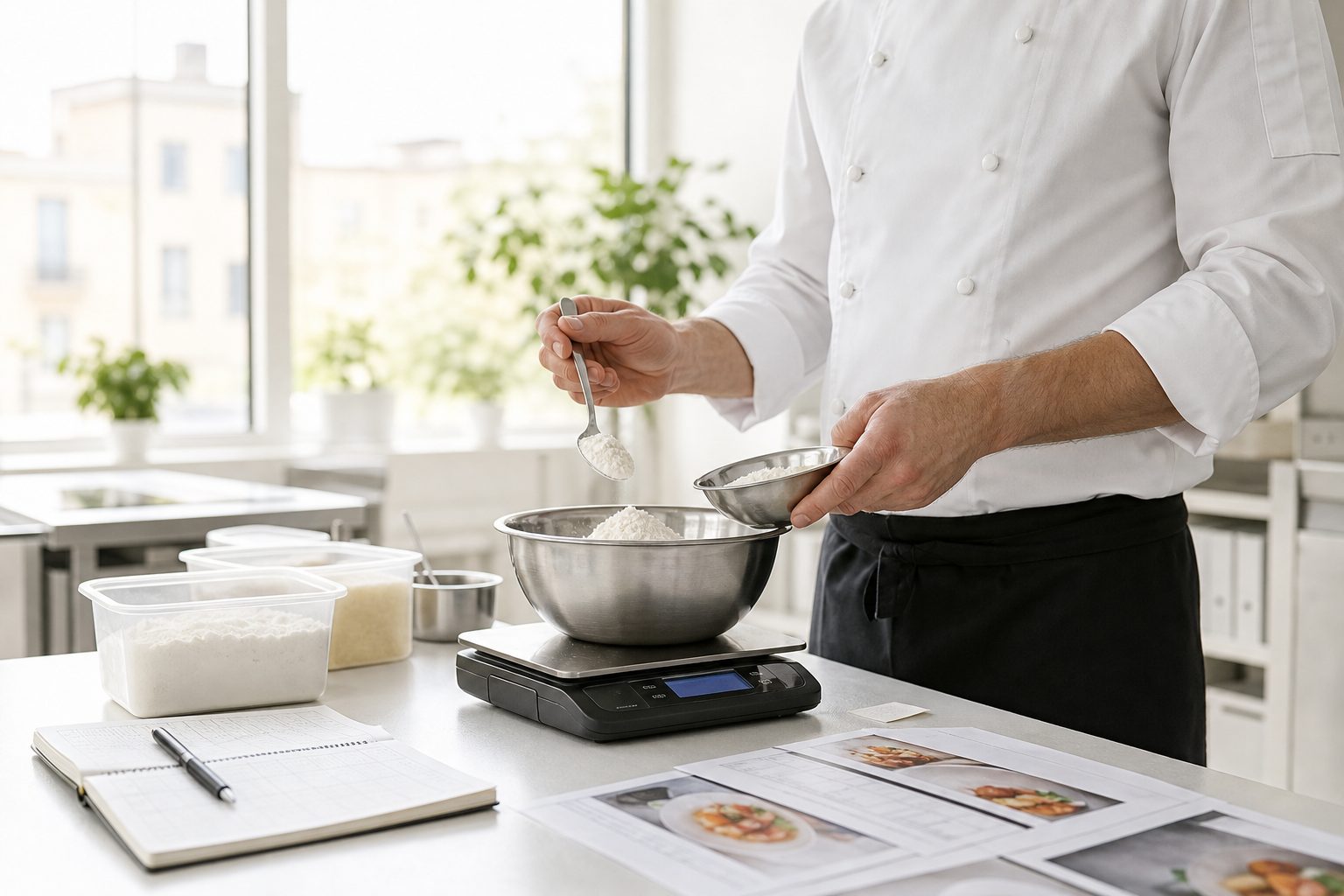Una cucina accogliente con utensili da lavoro appoggiati sul piano e pentole a portata di mano.